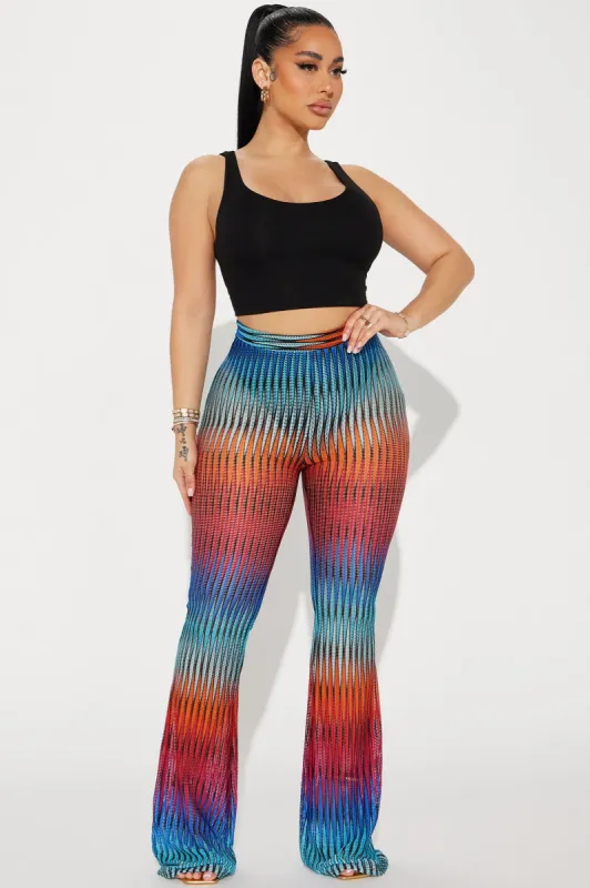 See Right Through You Mesh Flare Pant - Blue/combo sold by Fashion Nova