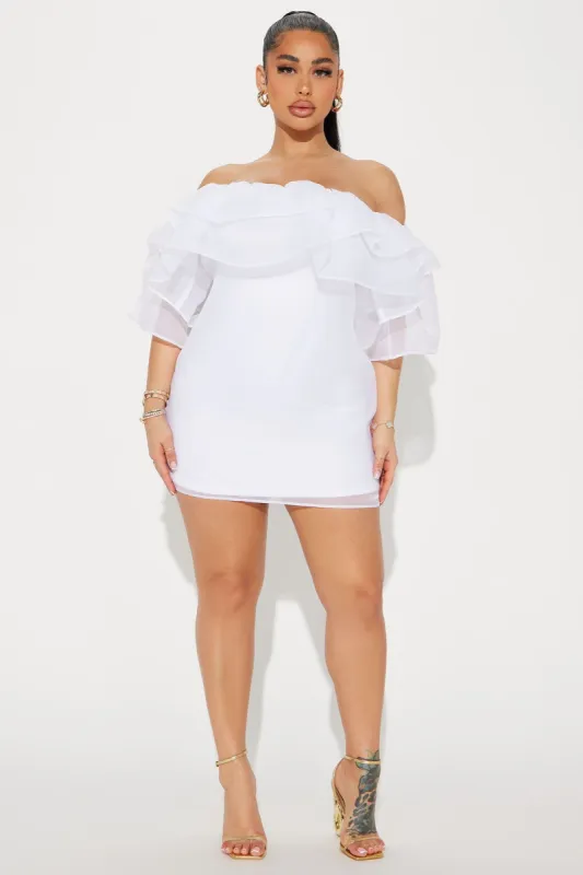 Selene Ruffle Mini Dress - White sold by Fashion Nova