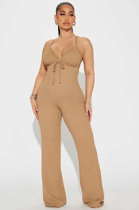 Averie Textured Jumpsuit - Taupe sold by Fashion Nova