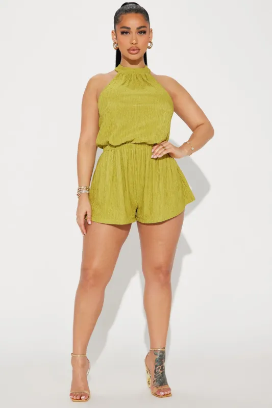 Weekend Mood Textured Romper - Chartreuse sold by Fashion Nova