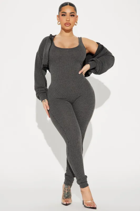 Savannah 2 Piece Jumpsuit Set - Charcoal sold by Fashion Nova