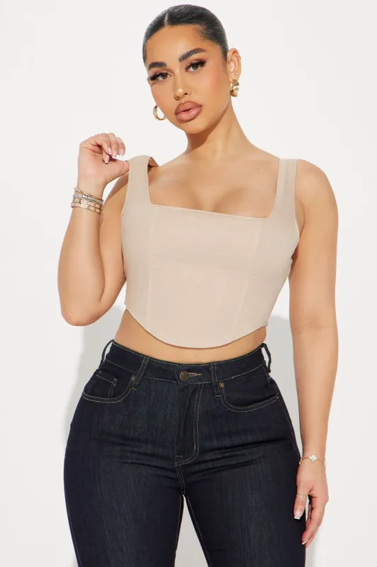 Beachy Moods Linen Corset Top - Taupe sold by Fashion Nova
