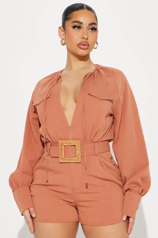 Italian Coast Linen Romper - Rust sold by Fashion Nova