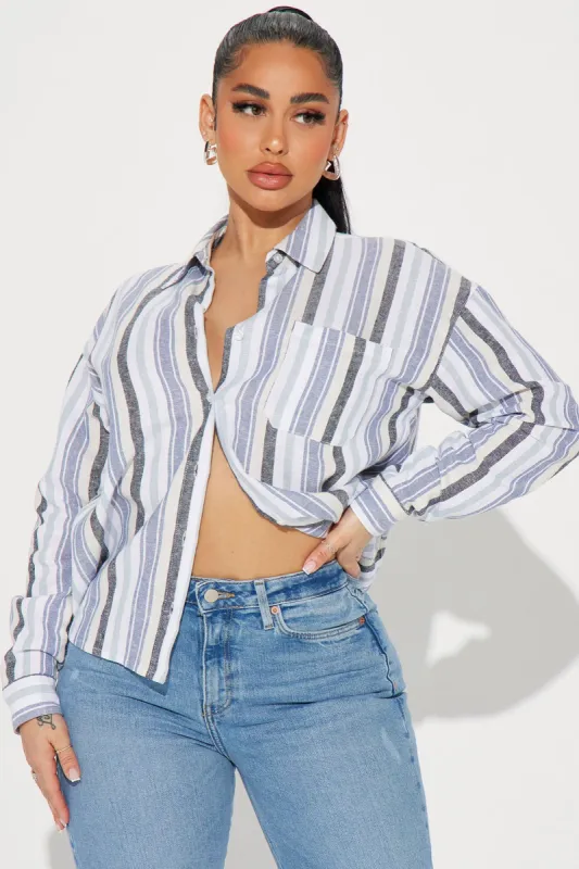 Allison Linen Striped Shirt - Blue/combo sold by Fashion Nova