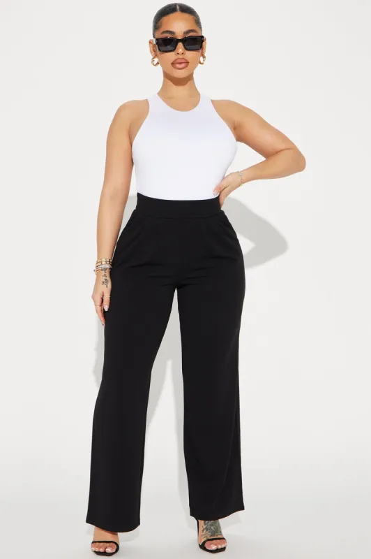 Never Too Late Wide Leg Trouser - Black sold by Fashion Nova