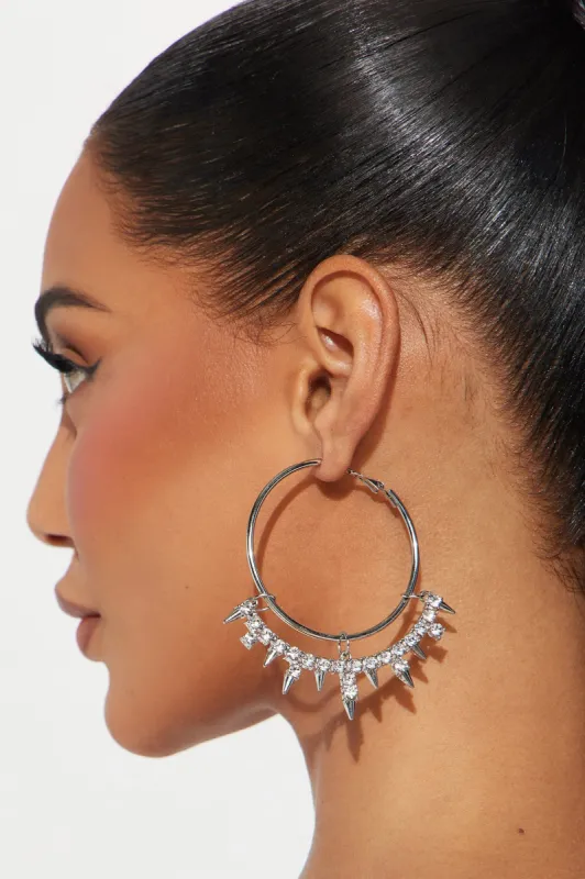 Rock On Girl Earrings - Silver sold by Fashion Nova