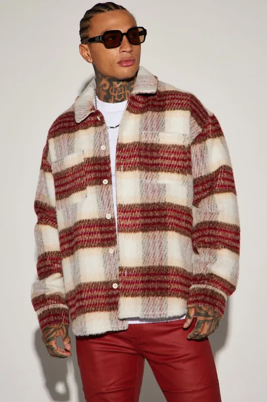 Move Up Plaid Shacket - Red/White sold by Fashion Nova