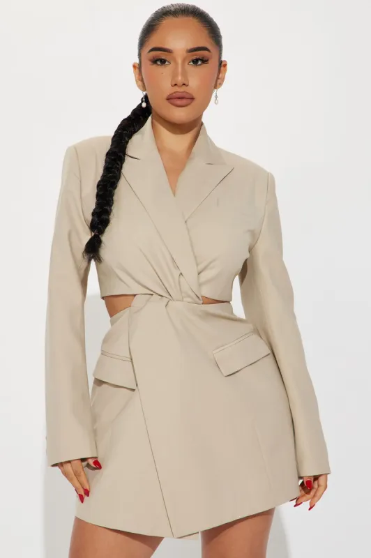 Zoe Blazer Mini Dress - Beige sold by Fashion Nova