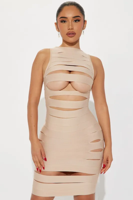 Brooke Bandage Midi Dress - Nude sold by Fashion Nova