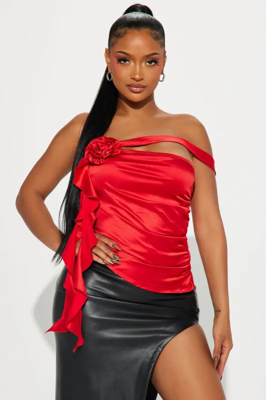 Belle Satin Blouse Top - Red sold by Fashion Nova