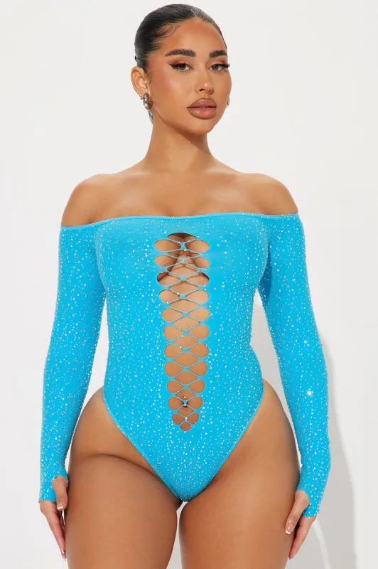 All That Glitters Seamless Bodysuit - Aqua sold by Fashion Nova