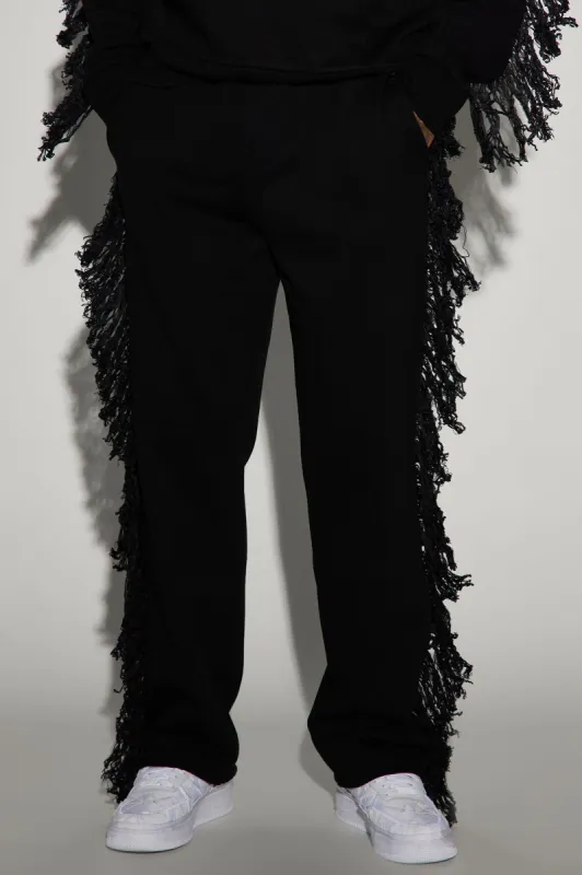 Tyson Fringe Straight Sweatpant - Black sold by Fashion Nova
