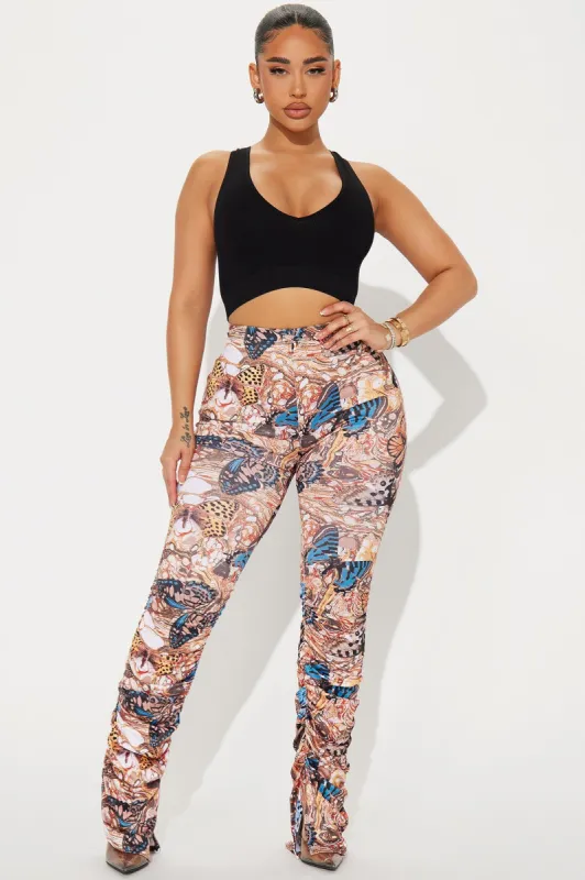 BUTTERFLY DREAMING STACKED PANT - Brown/combo sold by Fashion Nova