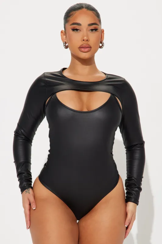 Love More Faux Leather Bodysuit - Black sold by Fashion Nova