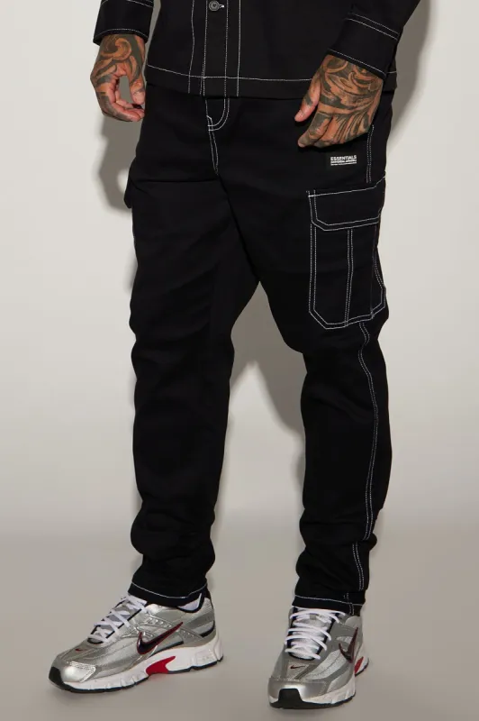 Rocky Contrast Stitch Cargo Pants - Black sold by Fashion Nova