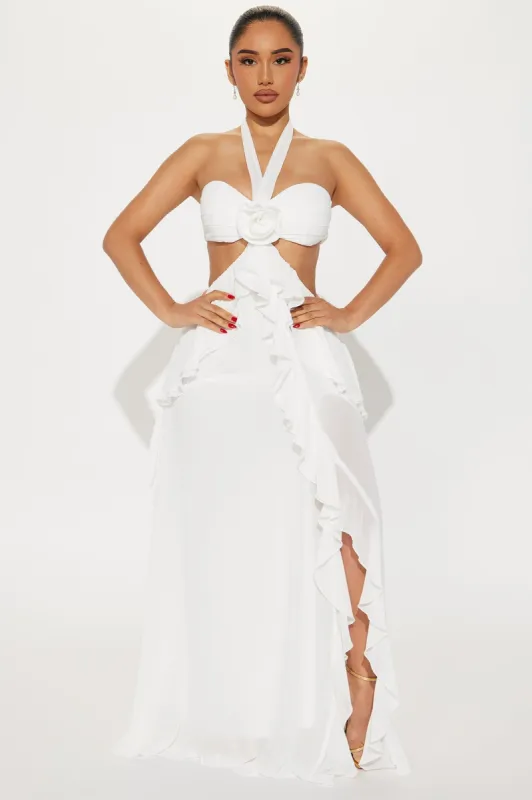 Rosette Ruffle Maxi Dress - Off White sold by Fashion Nova