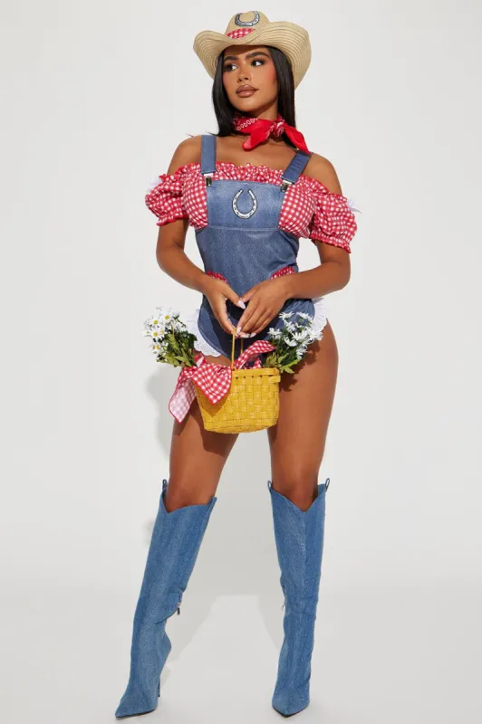 Farmer's Sweet Daughter 4 Piece Costume Set - Red/combo sold by Fashion Nova