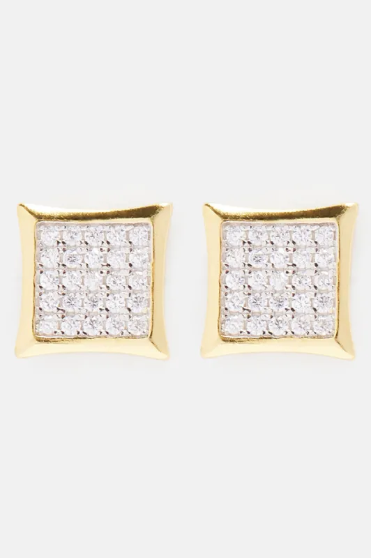 8mm Square Pave Cubic Zirconia Earring Set - Gold sold by Fashion Nova