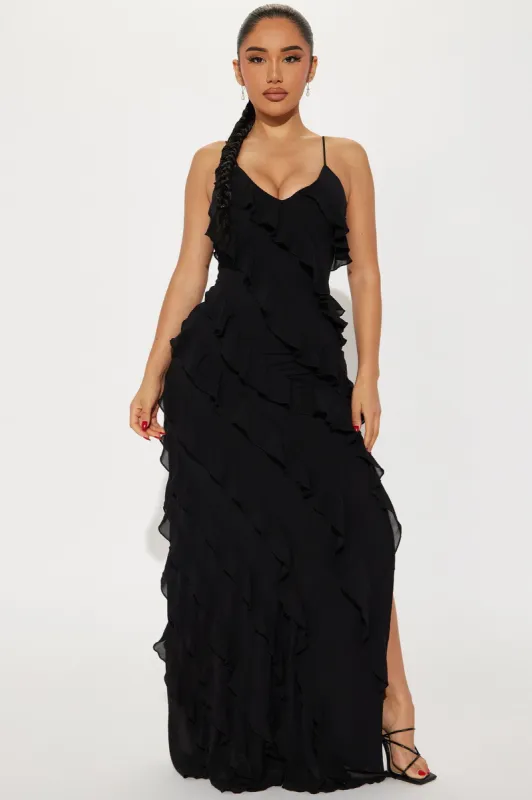 Felicia Ruffle Maxi Dress - Black sold by Fashion Nova