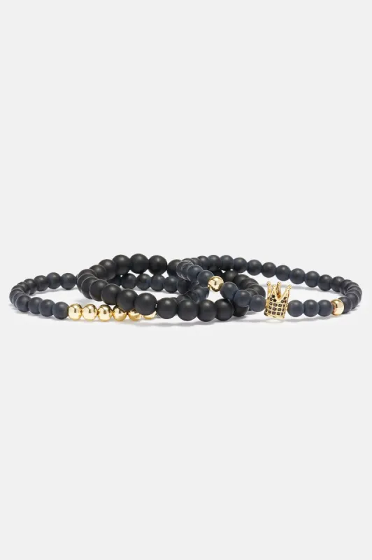 King Beaded Bracelet Set - Gold/Black sold by Fashion Nova