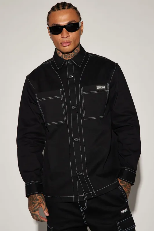 Rocky Contrast Stitch Shacket - Black sold by Fashion Nova