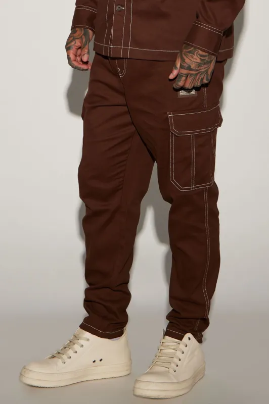 Rocky Contrast Stitch Cargo Pants - Chocolate sold by Fashion Nova