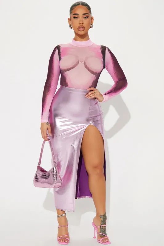 Huntley Faux Leather  Maxi - Pink sold by Fashion Nova