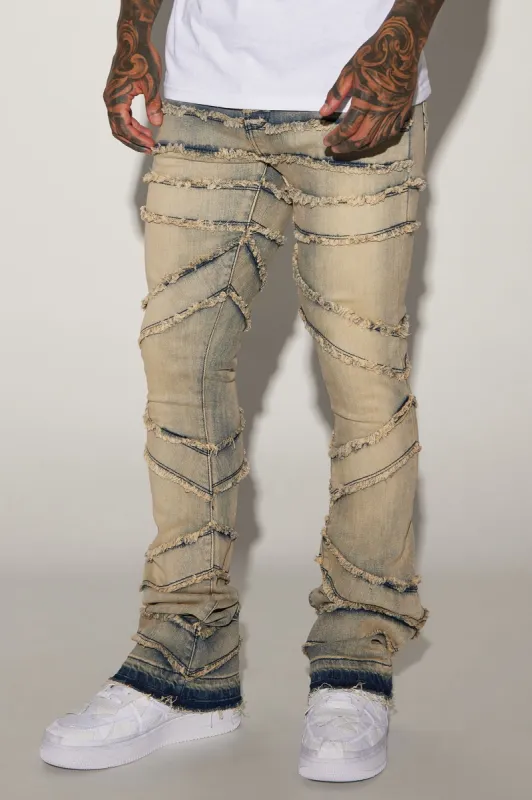 In All Ways Fray Stacked Skinny Flare Jeans - Medium Wash sold by Fashion Nova
