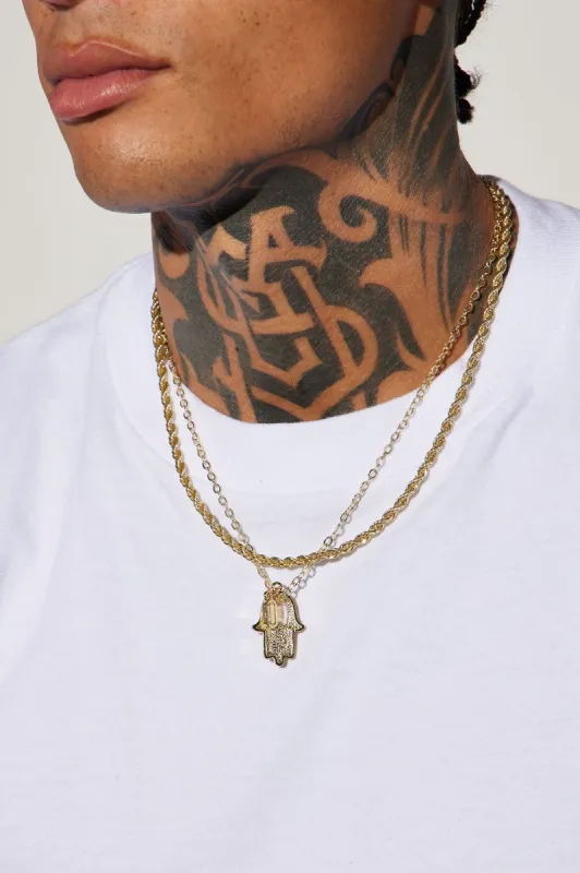 Hand Of Hamsa 2 Piece Chain Necklace - Gold sold by Fashion Nova
