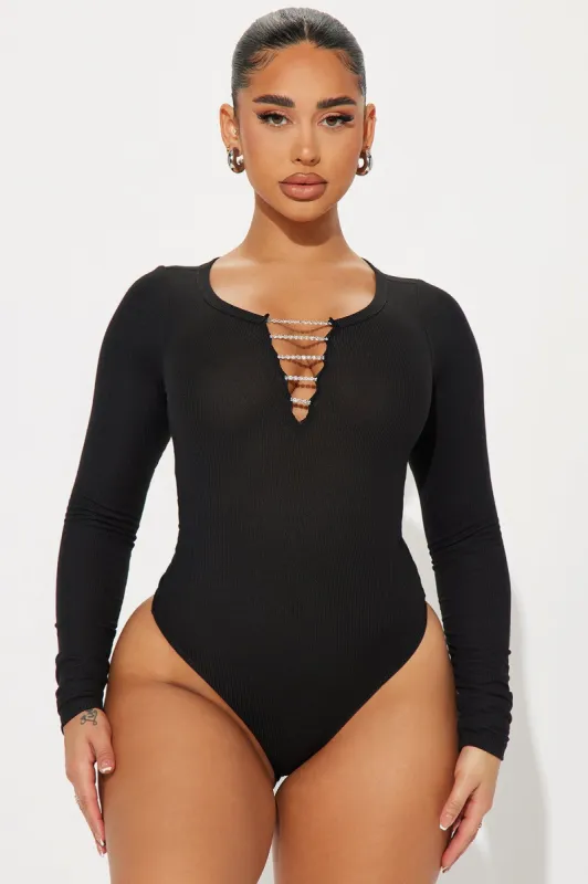 Tiff Rhinestone Bodysuit - Black sold by Fashion Nova
