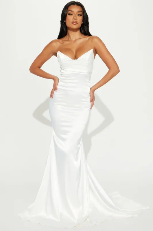 Naomi Satin Maxi Gown - White sold by Fashion Nova