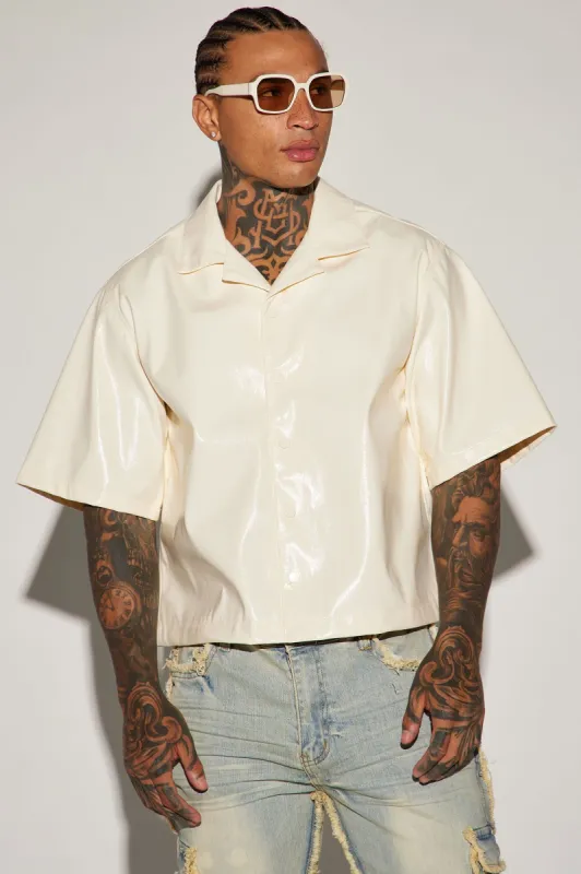 Da Baddie Faux Leather Cropped Button Up Shirt - Cream sold by Fashion Nova