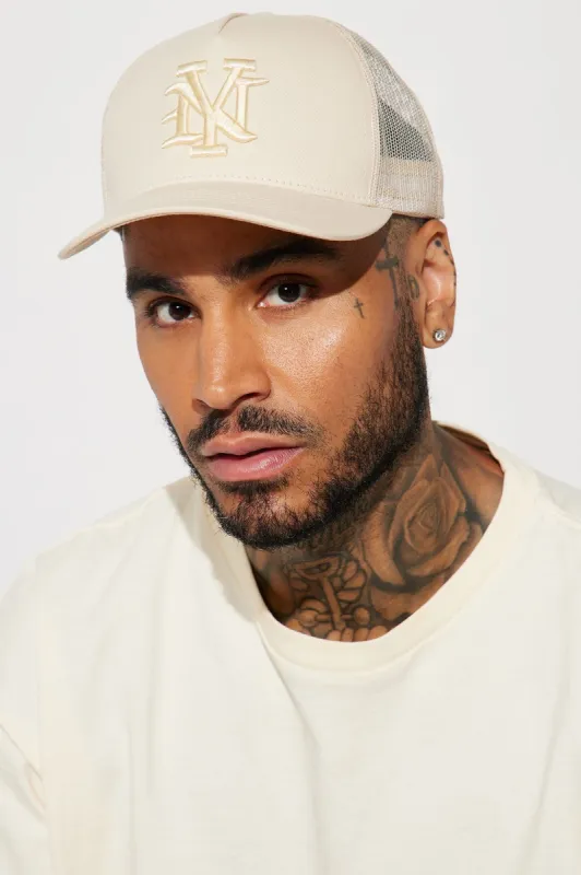 NY Twill Trucker Hat - Stone sold by Fashion Nova