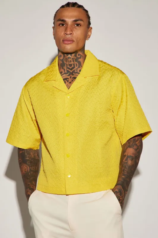 Apex Textured Cropped Button Up Shirt - Yellow sold by Fashion Nova
