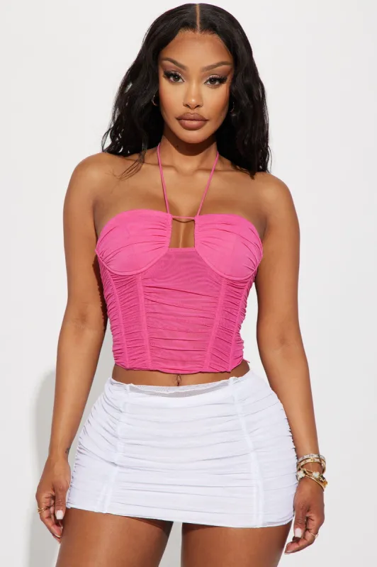 Mia Mesh Corset Top - Fuchsia sold by Fashion Nova