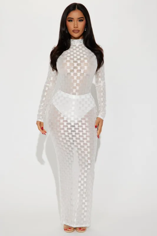 Checkmate Checkered Maxi Dress - White sold by Fashion Nova