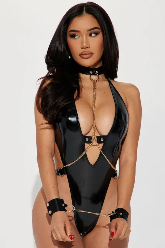Got Me In Chains Liquid Vinyl Teddy Set - Black sold by Fashion Nova