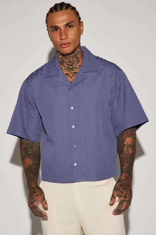 Apex Textured Cropped Button Up Shirt - Purple sold by Fashion Nova