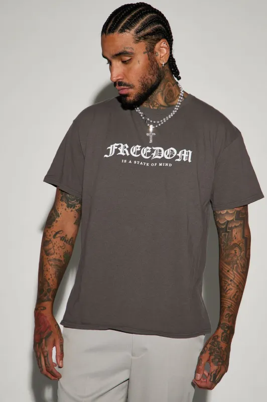Freedom Is A State Of Mind Short Sleeve Tee - Charcoal sold by Fashion Nova