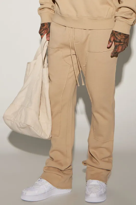 Tyson Frayed Carpenter Flared Sweatpant - Tan sold by Fashion Nova