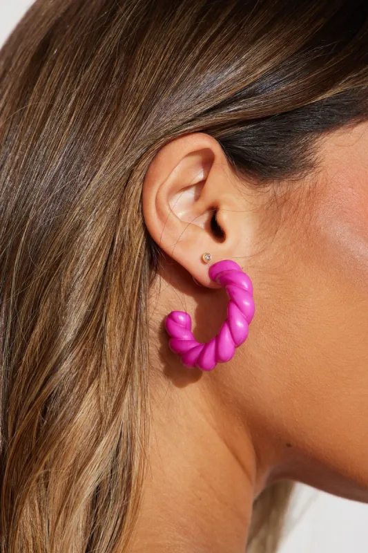 Twisted For You Hoop Earrings - Pink sold by Fashion Nova