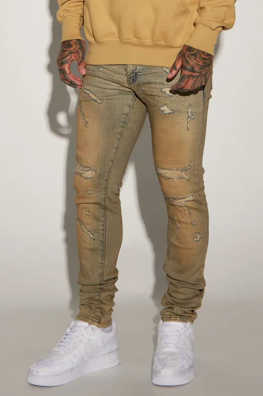 Get At Me Stacked Skinny Jeans - Medium Blue Wash sold by Fashion Nova