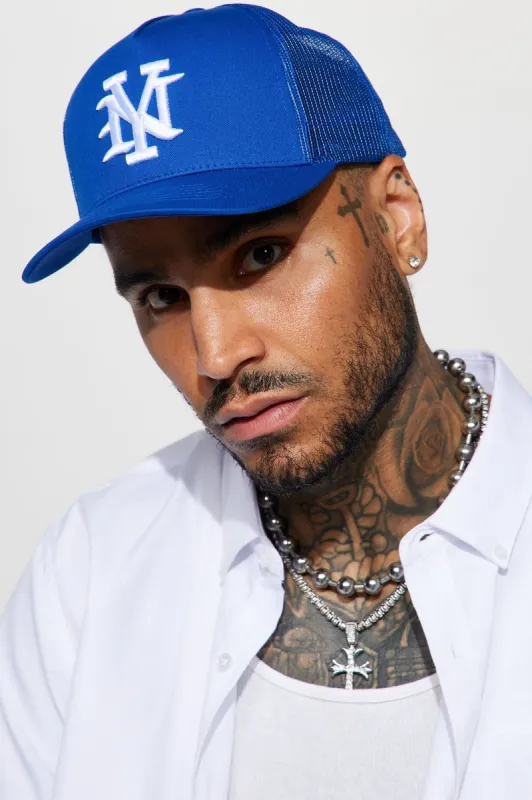 NY Twill Trucker Hat - Royal sold by Fashion Nova
