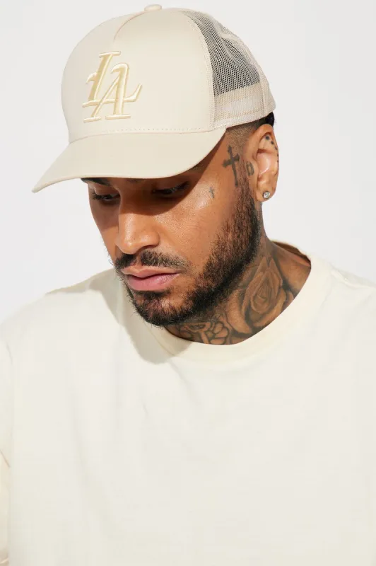 LA Twill Trucker Hat - Stone sold by Fashion Nova