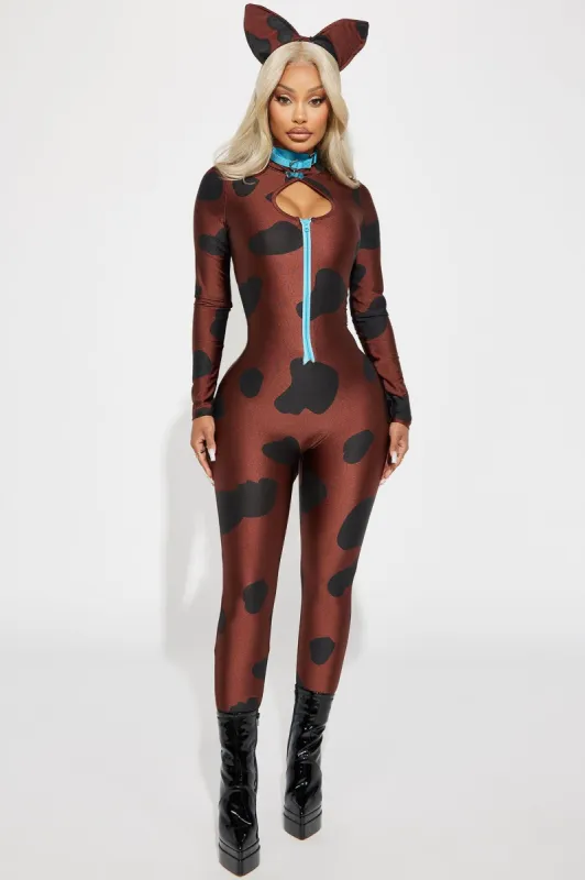 Solving Mysteries Pup Jumpsuit 3 Piece Costume Set - Brown/combo sold by Fashion Nova
