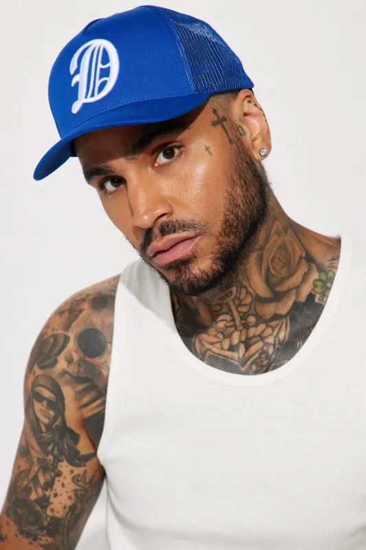 Detroit Twill Trucker Hat - Royal sold by Fashion Nova