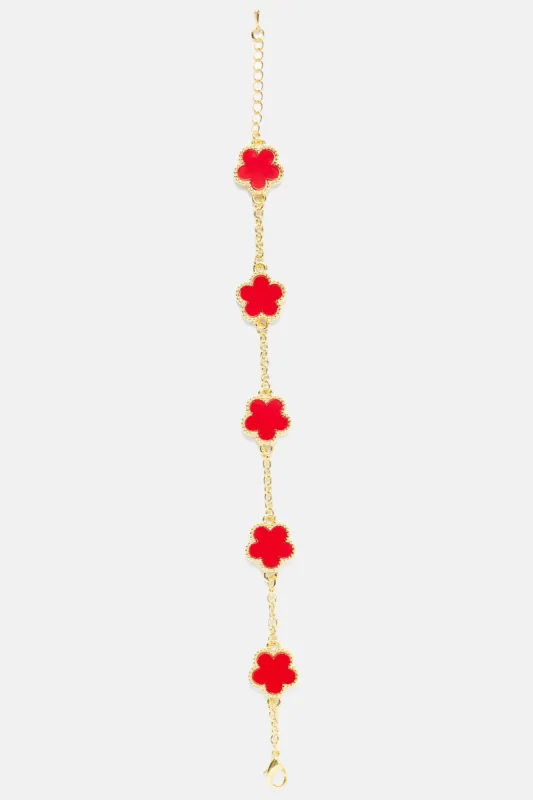 Iced Multi Clover Bracelet - Gold/Red sold by Fashion Nova
