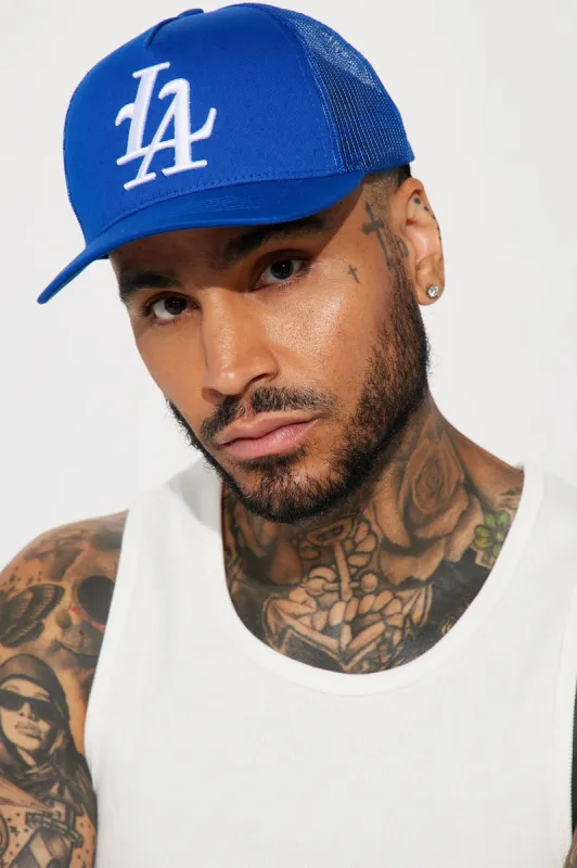 LA Twill Trucker Hat - Royal sold by Fashion Nova