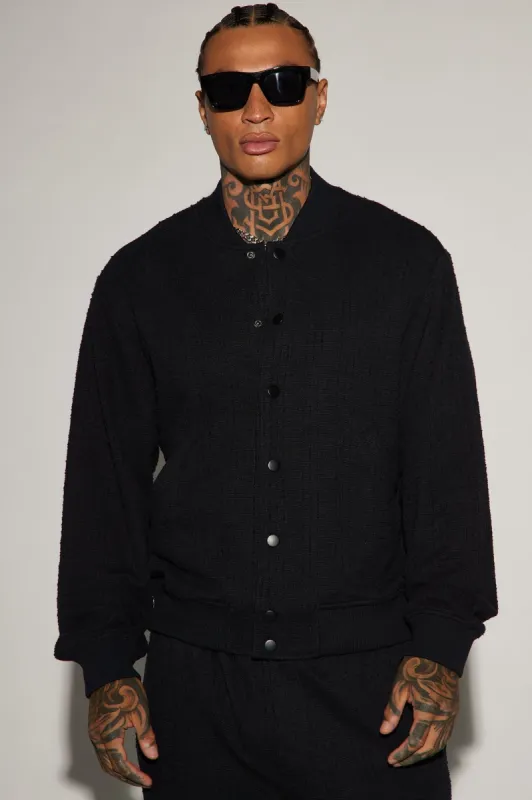 Jordan Textured Varsity Jacket - Black sold by Fashion Nova