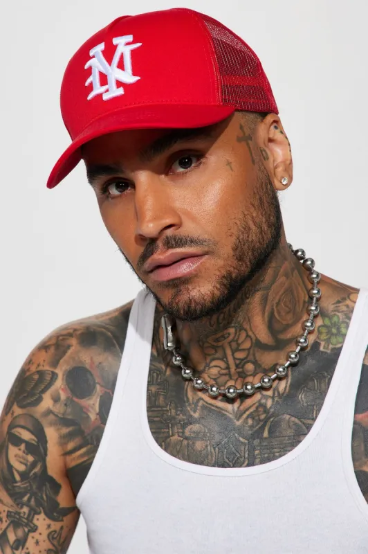 NY Twill Trucker Hat - Red sold by Fashion Nova